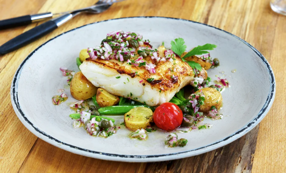 Stekt torsk med kapersvinaigrette